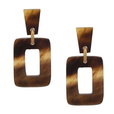 Horn rectangle shaped drop earring - Brown Natural