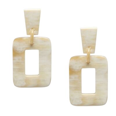 Boucle d'oreille pendante forme rectangle corne - Blanc Naturel