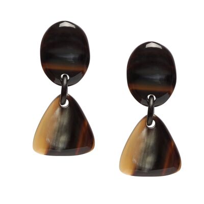 Black natural oval and triangle horn earring