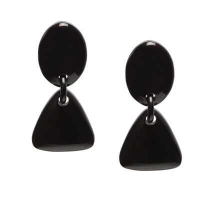 Black oval and triangle horn earring