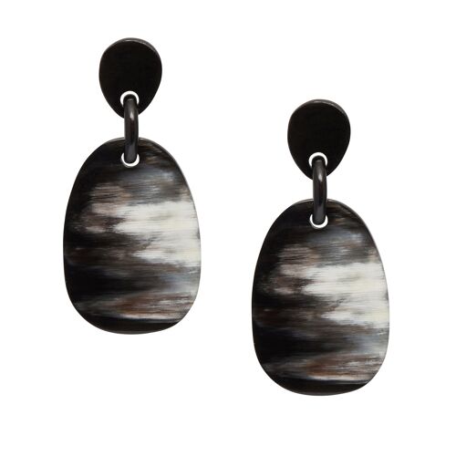 Black natural oval drop horn earring
