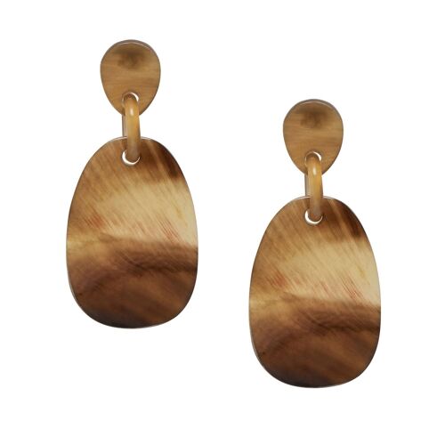 Brown natural oval drop horn earring