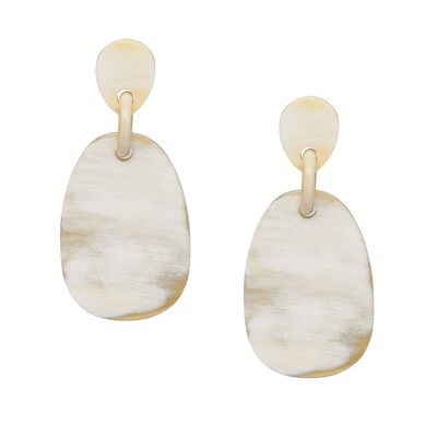 White natural oval drop horn earring