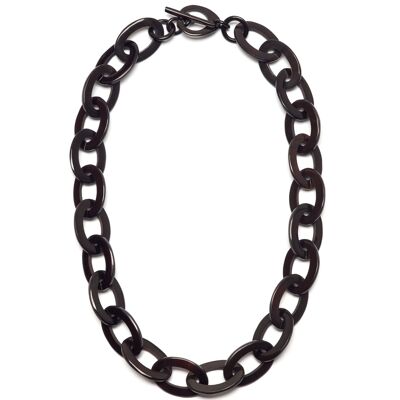Black Mid length oval link horn necklace