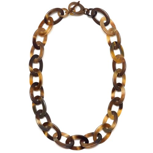 Brown natural Mid length oval link horn necklace