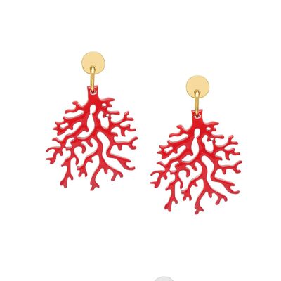 Boucle d'oreille forme corail rose - Doré