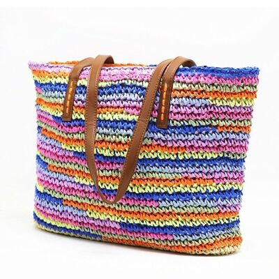 Bolso de mano de playa tejido de paja de hierba colorida