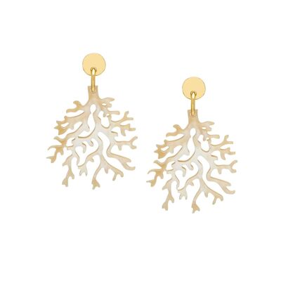 Boucle d'oreille forme corail blanc - Doré