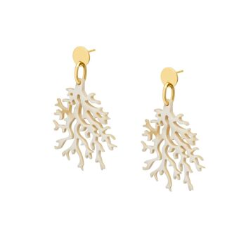 Boucle d'oreille forme corail blanc - Doré 2