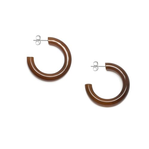 Rounded brown natural horn hoop earring