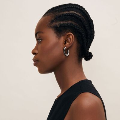 Rounded black natural horn hoop earring