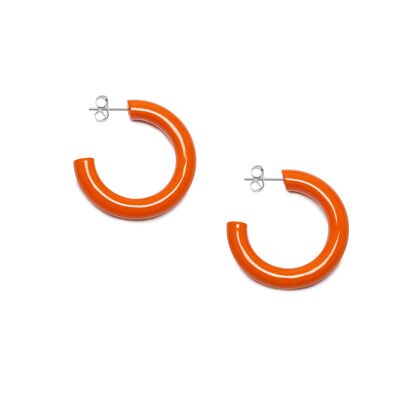 Rounded orange lacquered horn hoop earring