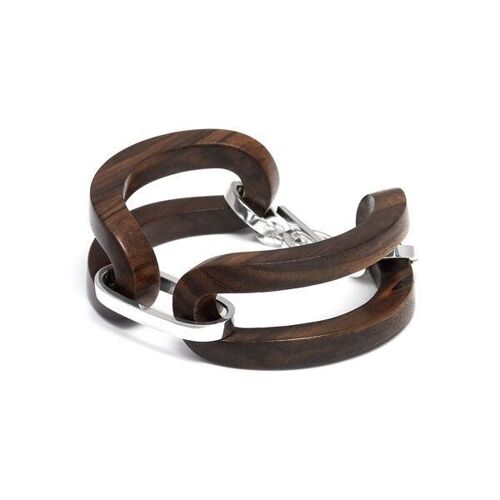 Brown wood Open Link Bracelet - Silver