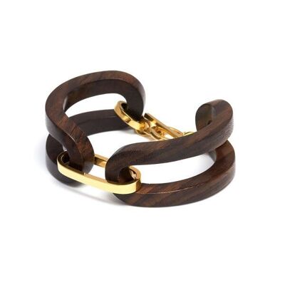 Brown wood Open Link Bracelet - Gold