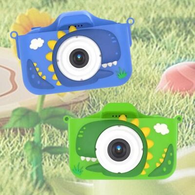 Cámara digital de dinosaurios para niños Cámara frontal/trasera 1080P y juegos