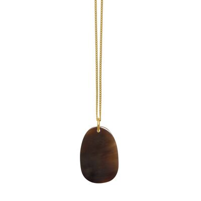 Brown oval horn pendant - Gold