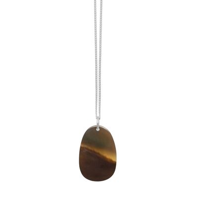 Brown oval horn pendant - Silver