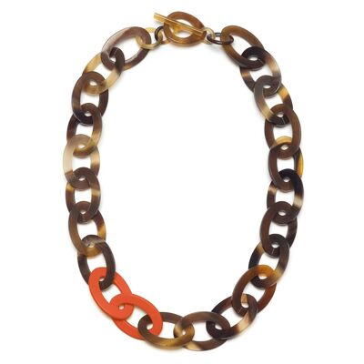 Mittellange Halskette mit ovalen Gliedern in Naturbraun und Orange