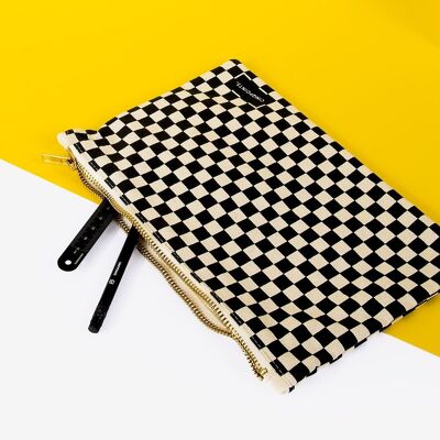 Large cotton pencil case with checkerboard pattern, Mother's Day gift