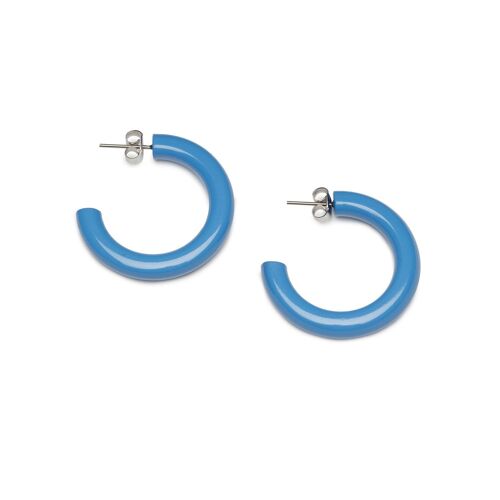 Rounded blue Lacquered horn hoop earring