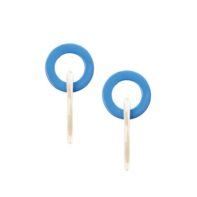 blue and white natural oval link horn earring