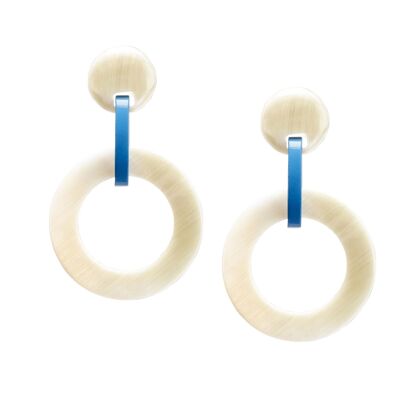 white natural and blue lacquered round link earrings