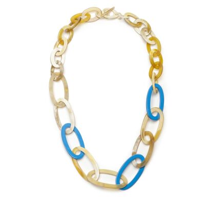 Halskette mit ovalen Gliedern aus weißem und blauem Horn
