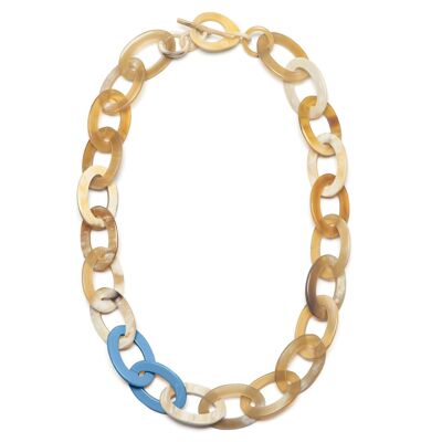 Weiße, natürliche und blaue Halskette mit ovalen Gliedern, mittellang