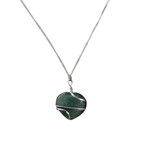 Crystal Heart Wire Wrap Pendant - 3cm - Green Aventurine