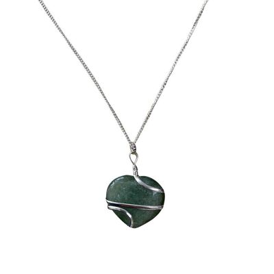 Pendente avvolto in filo metallico a forma di cuore di cristallo - 3 cm - Avventurina verde