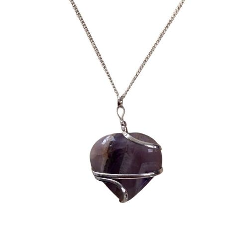 Crystal Heart Wire Wrap Pendant - 3cm - Amethyst