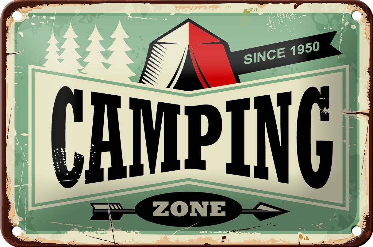 Tin Sign Retro 18x12cm Camping Zone Outdoor Adventure Decoration