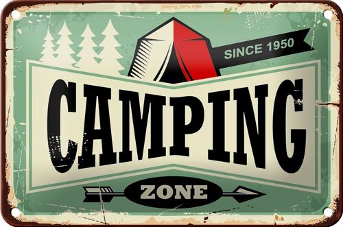 Blechschild Retro 18x12cm Camping Zone Outdoor Abenteuer Dekoration