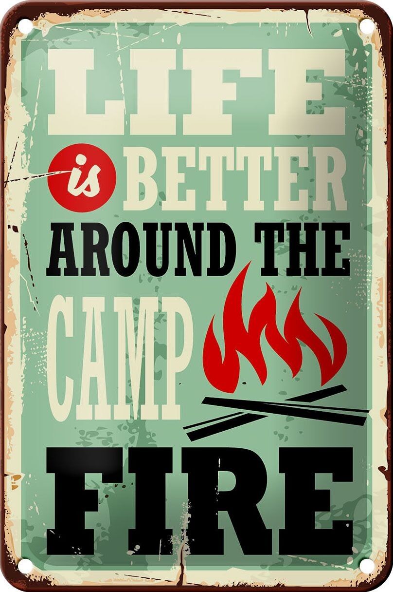 Tin sign retro 12x18cm camping campfire life is better decoration