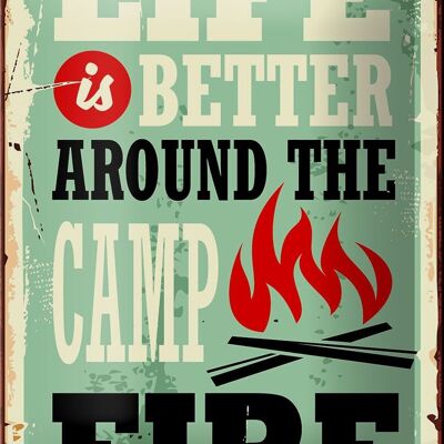 Panneau en étain rétro 12x18cm, Camping, feu de camp, la vie est meilleure, décoration
