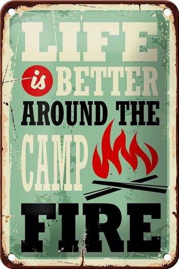 Panneau en étain rétro 12x18cm, Camping, feu de camp, la vie est meilleure, décoration 1