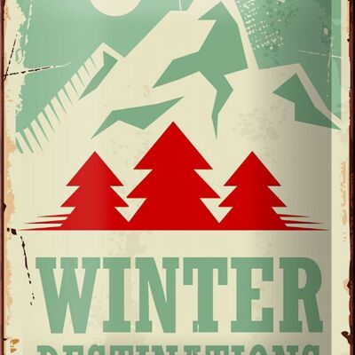 Cartel de chapa retro 12x18cm decoración de aventuras de destinos de invierno de esquí