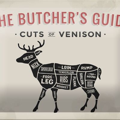 Metal sign butcher shop 18x12cm deer cuts of venison decoration