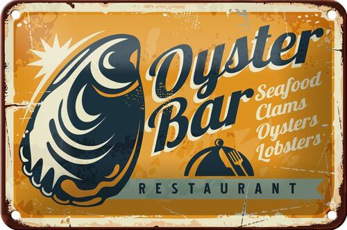 Blechschild Retro 18x12cm Oyster Bar Seafood Restaurant Dekoration