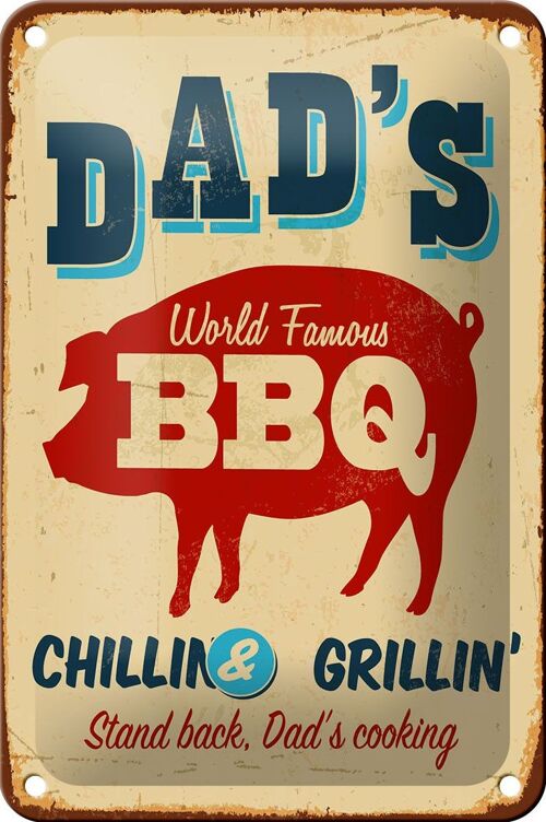 Blechschild Retro 12x18cm dad`s world famous BBQ grillin Dekoration