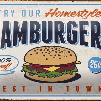 Blechschild Retro 18x12cm hamburgers best in town Dekoration