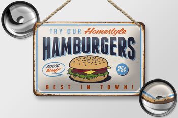 Plaque en étain rétro 18x12cm, décoration hamburgers best in town 2