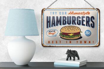 Plaque en étain rétro 18x12cm, décoration hamburgers best in town 4