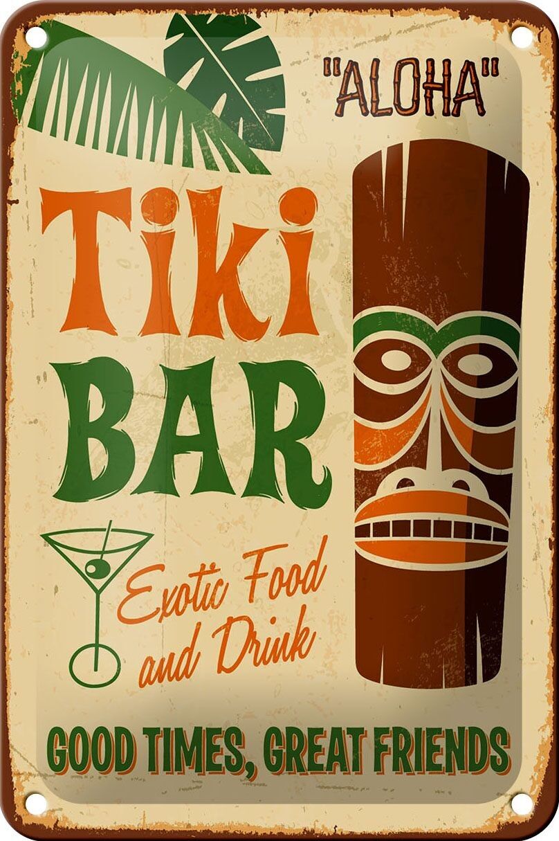 Targa in metallo 12x18 cm Tiki Bar Aloha Decorazione cibo esotico