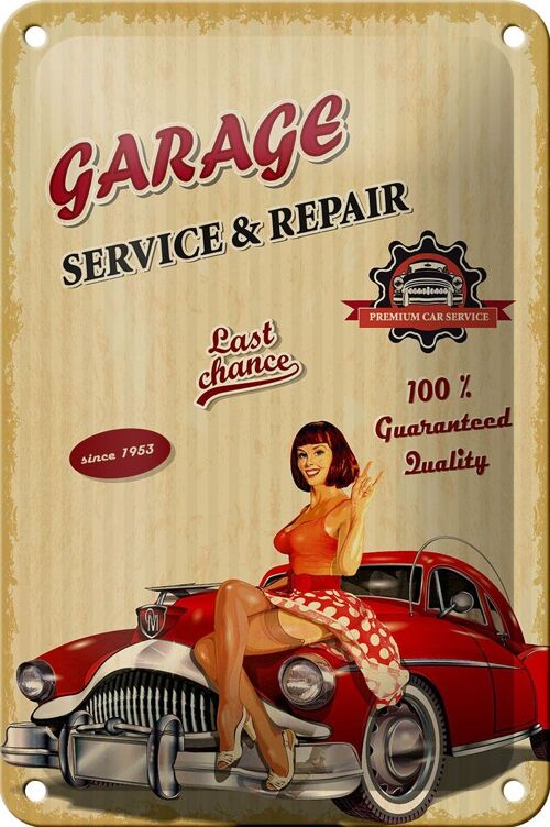 Blechschild Pinup Retro 12x18cm Garage Service Repair Auto Dekoration