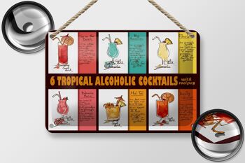 Plaque en tôle 18x12cm 6 recettes de cocktails tropicaux décoration 2