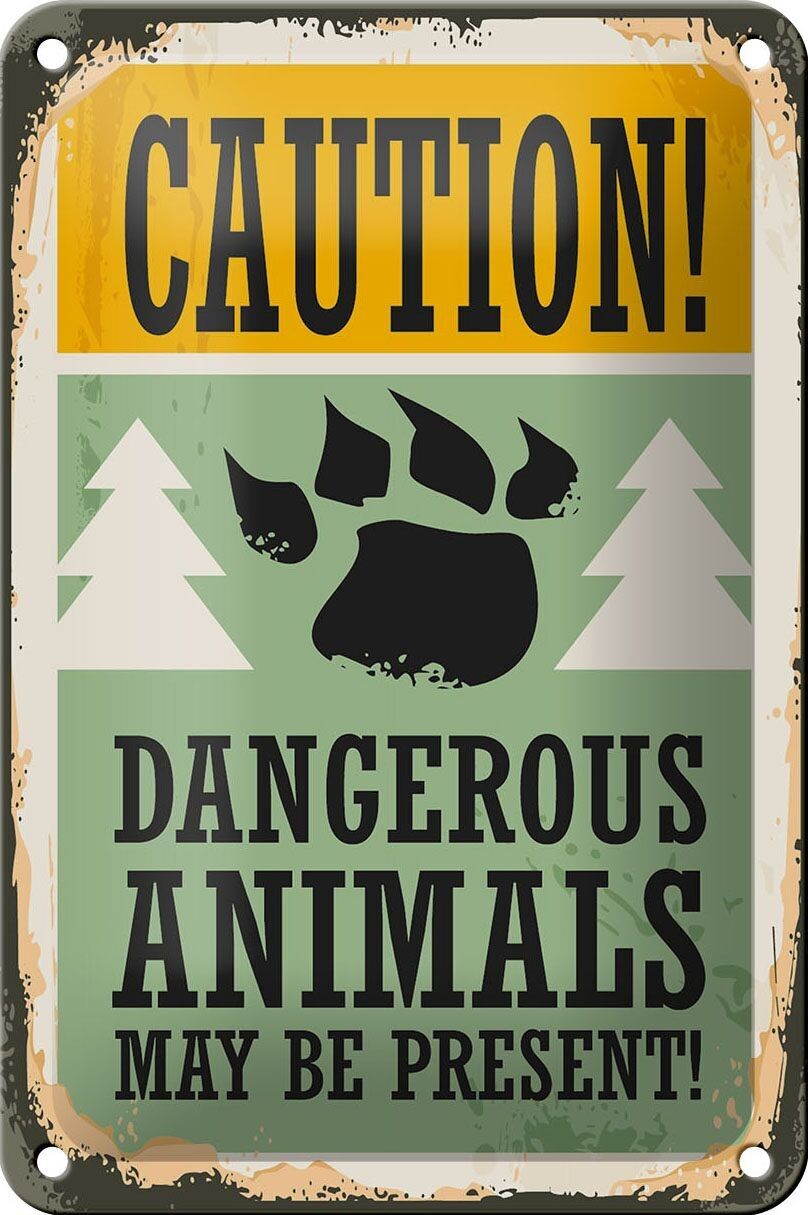 Targa in metallo retrò 12x18 cm Decorazione attenzione animali pericolosi
