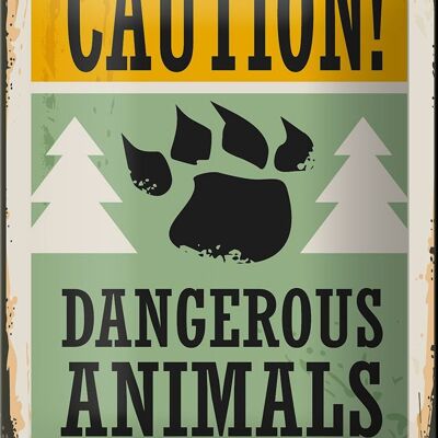 Cartel de chapa retro 12x18cm Precaución animales peligrosos decoración