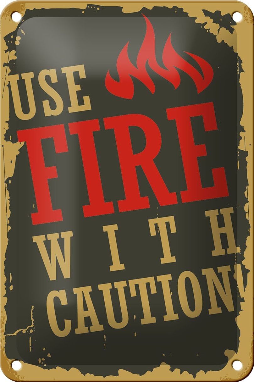Metal sign Camping 12x18cm use fire with caution! decoration
