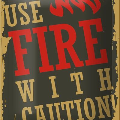Metal sign Camping 12x18cm use fire with caution! decoration